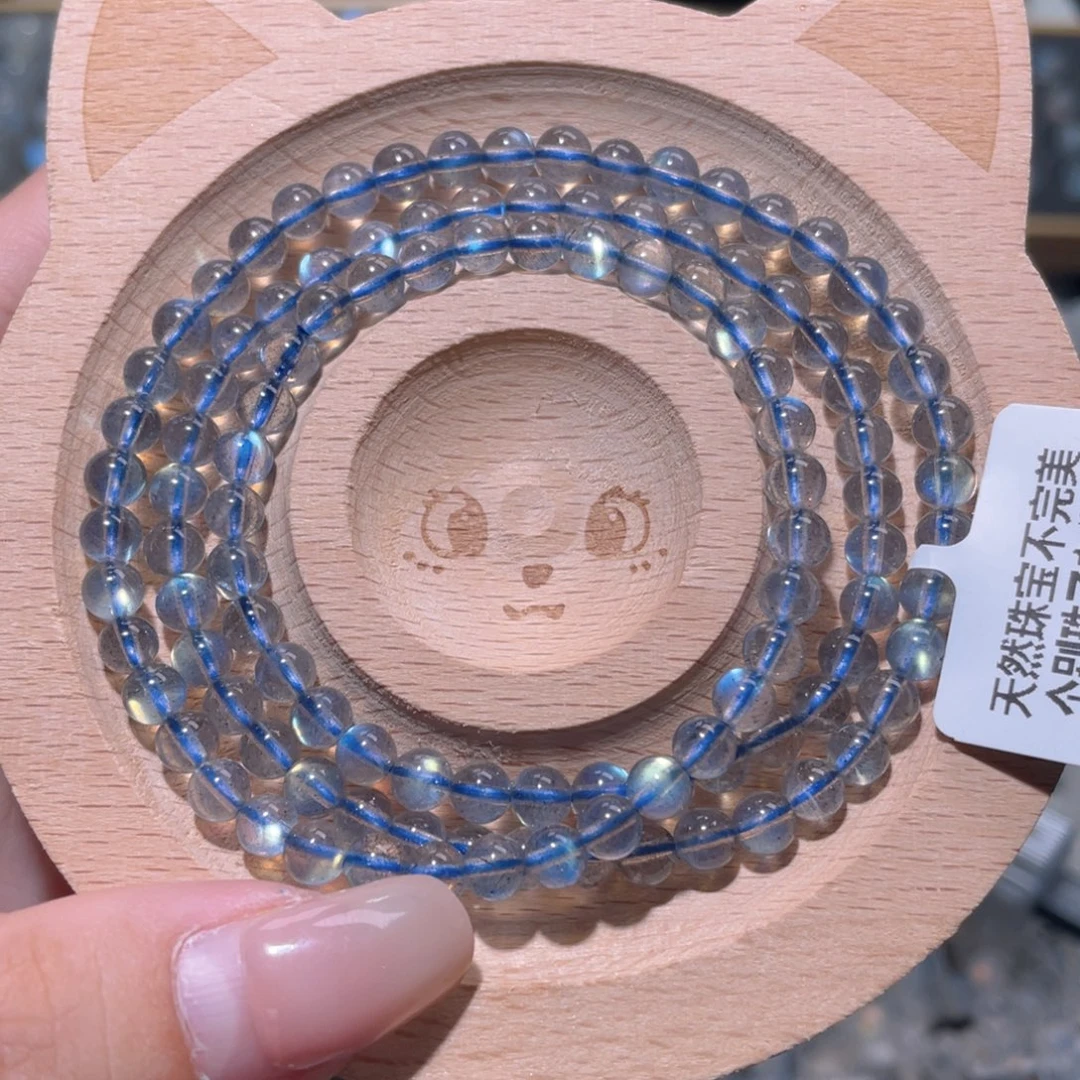 未镶嵌长石手链玻璃体灰月光手链多圈5mm