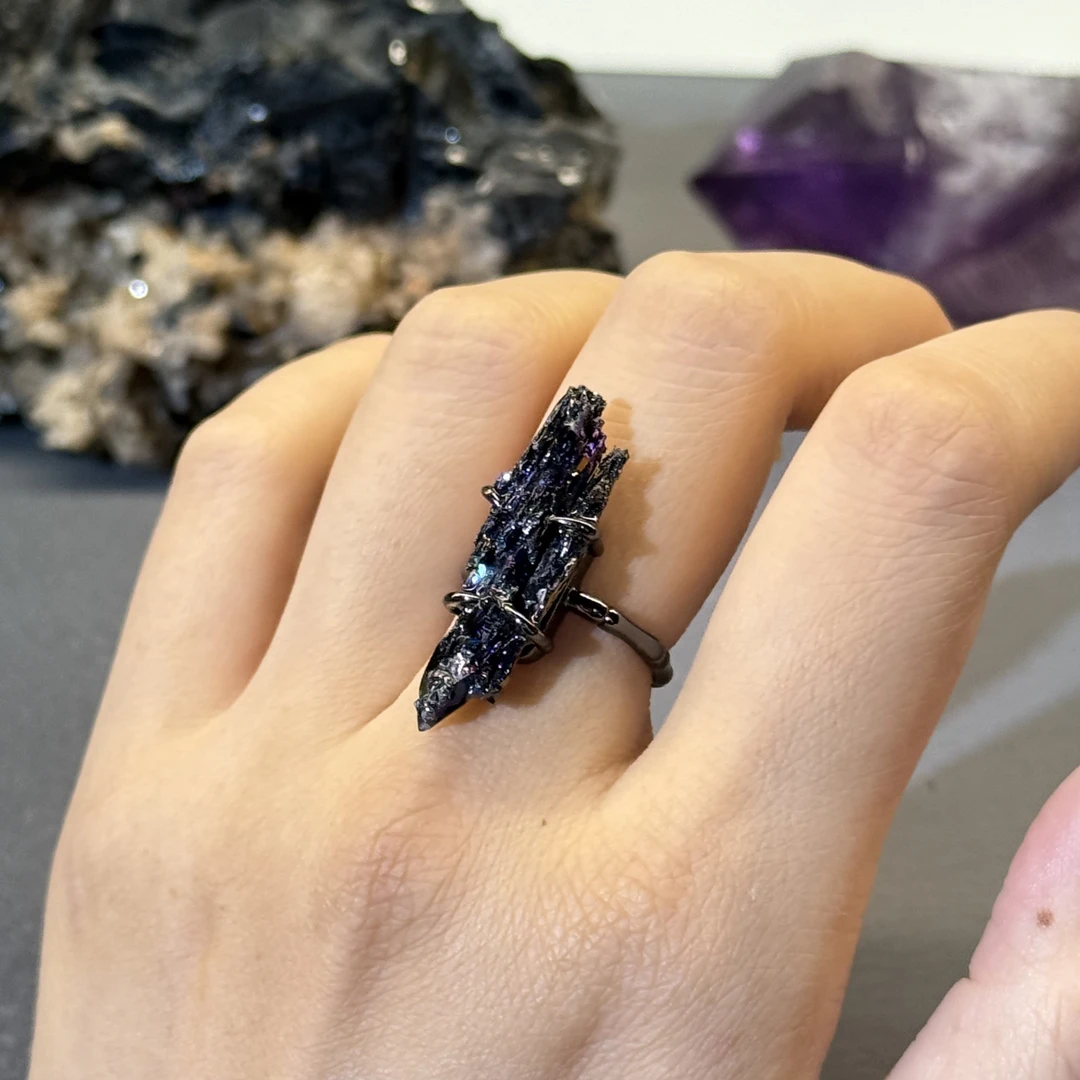 铜合金石英石戒指 白色原创设计银色活口拼色手作精美欧若智性风