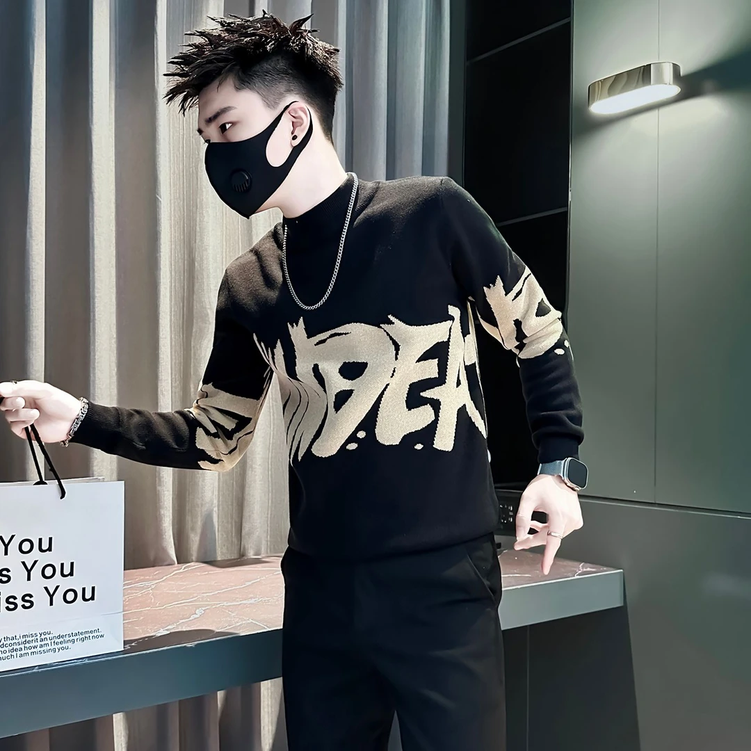 提花毛衣男士秋冬款2026新款爆款修身半高领针织男装内搭打底线衫