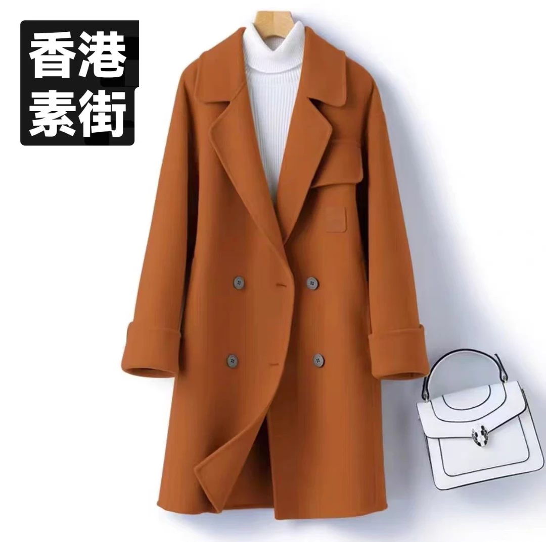 5602香港素街高级感气质中长款双面大衣