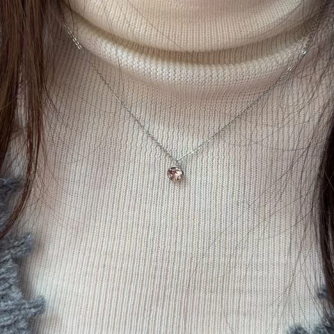 非金属合成锆石项链 粉色圆钻钻小项链