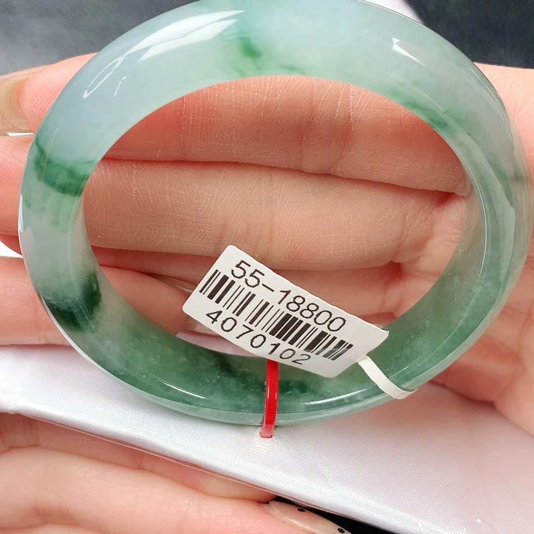 翡翠手镯未镶嵌冰飘绿正圈55圈口 52号