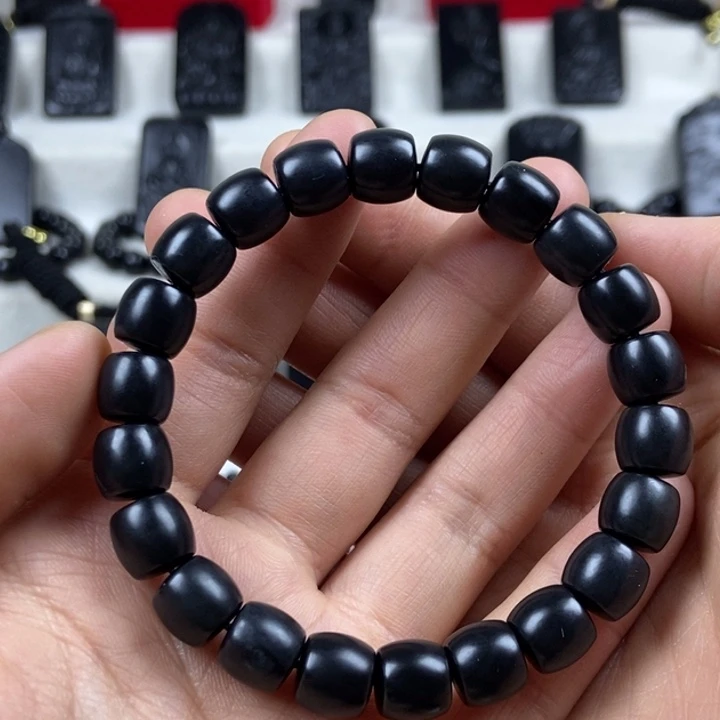 和田玉（墨玉）未镶嵌手串卡9+直切