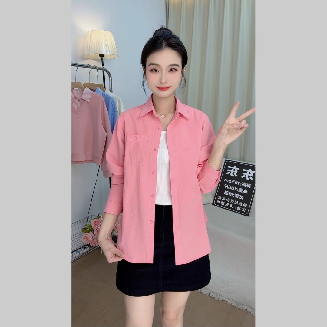 【东东】春季新款中长款衬衣牛仔棉外套显瘦百搭遮肉