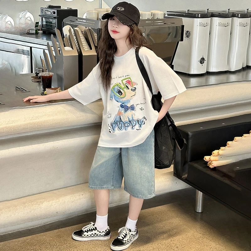 女童夏装套装2025新款洋气时髦儿童短裤两件套夏季中大童短袖t恤