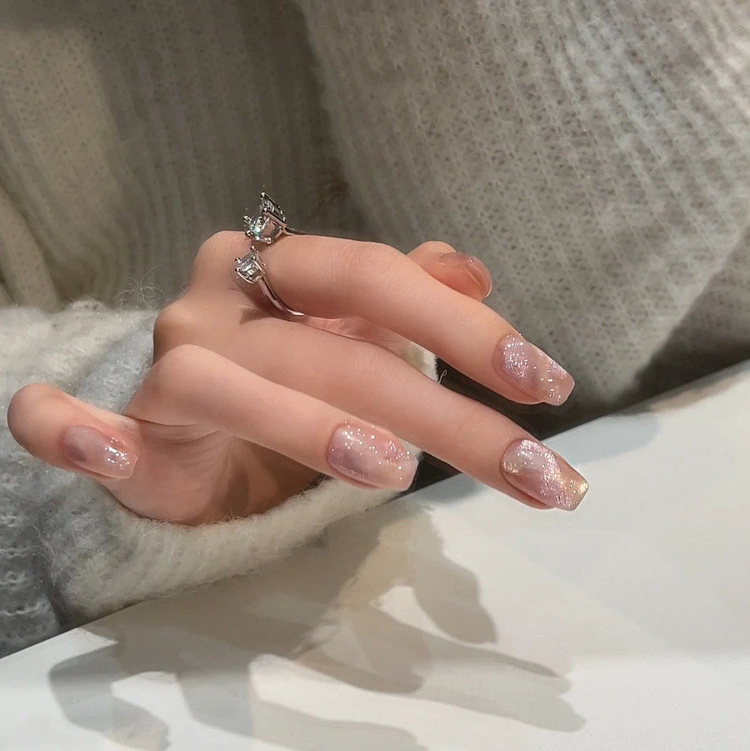 【蜜桃星语】精致纯手工短款猫眼碎钻高级穿戴甲美甲贴片