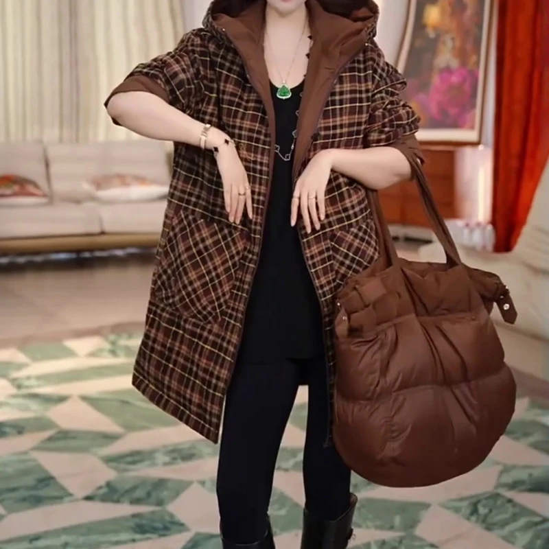 轻奢时尚洋气连帽棉服秋冬款防寒保暖宽松显瘦减龄中长款棉衣外套