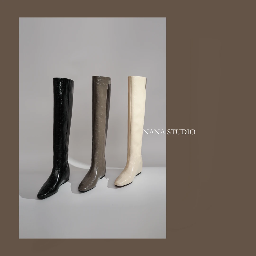 秋冬季新款韩版方头内增高简约时尚百搭高筒长靴
