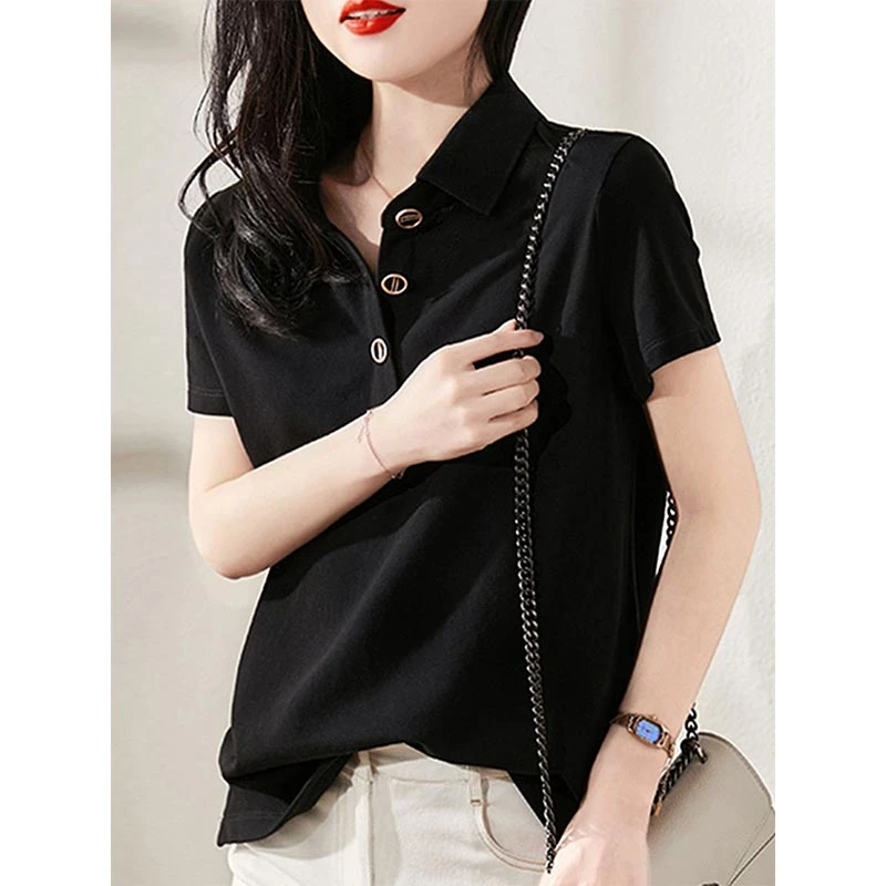 polo衫翻领短袖t恤女士2025夏新款短款上衣洋气减龄漂亮宽松显瘦