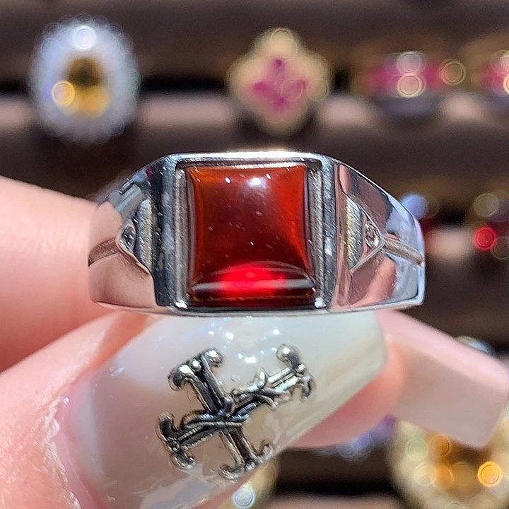 石榴石戒指银S925镶嵌