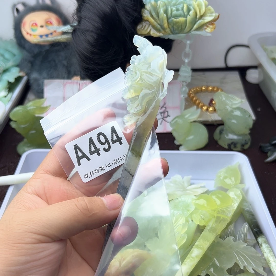合金蛇纹石玉发饰小***啊