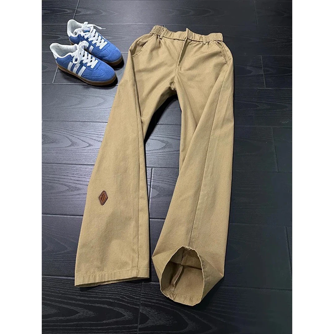 卡其色弯刀工装裤子男款秋季美式复古弯刀阔腿裤显腿长直筒微喇裤