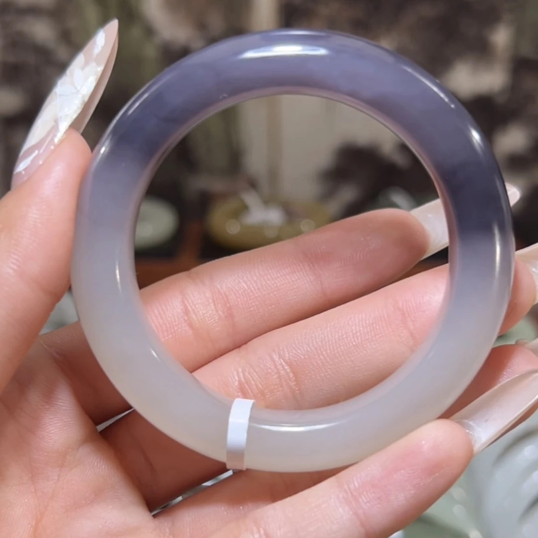 收藏级！和田玉高冰紫白双色51-52圈口