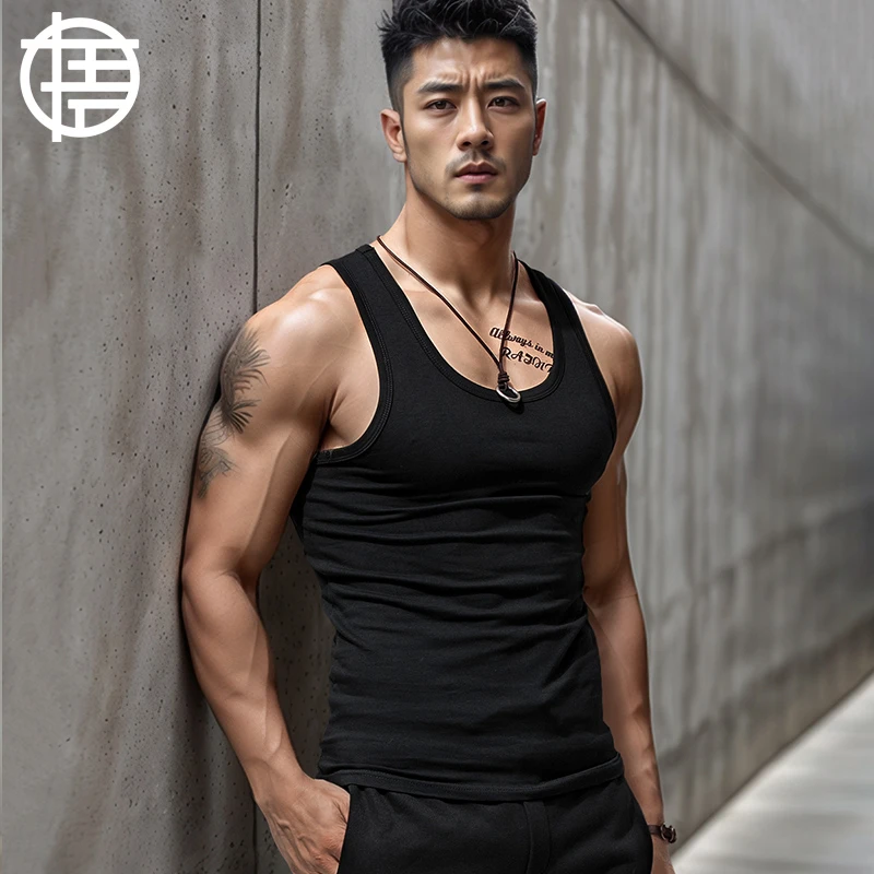 白色背心男款纯色棉弹力运动健身紧身跨栏内穿贴身夏季透气打底衫