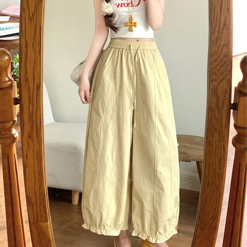 木耳边灯笼裤女2025新款夏季薄款松紧高腰显瘦休闲百搭垂感哈伦裤