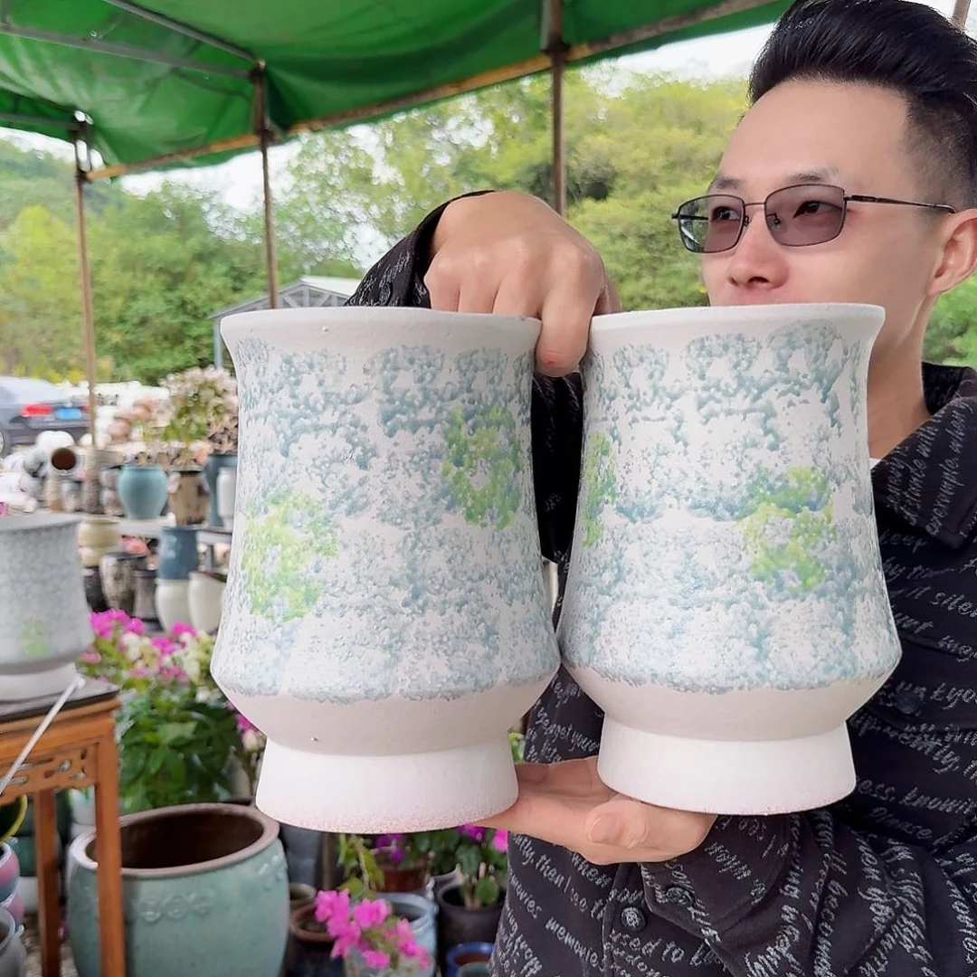 紫砂花盆口17高24（两个束腰姹寂小号白色