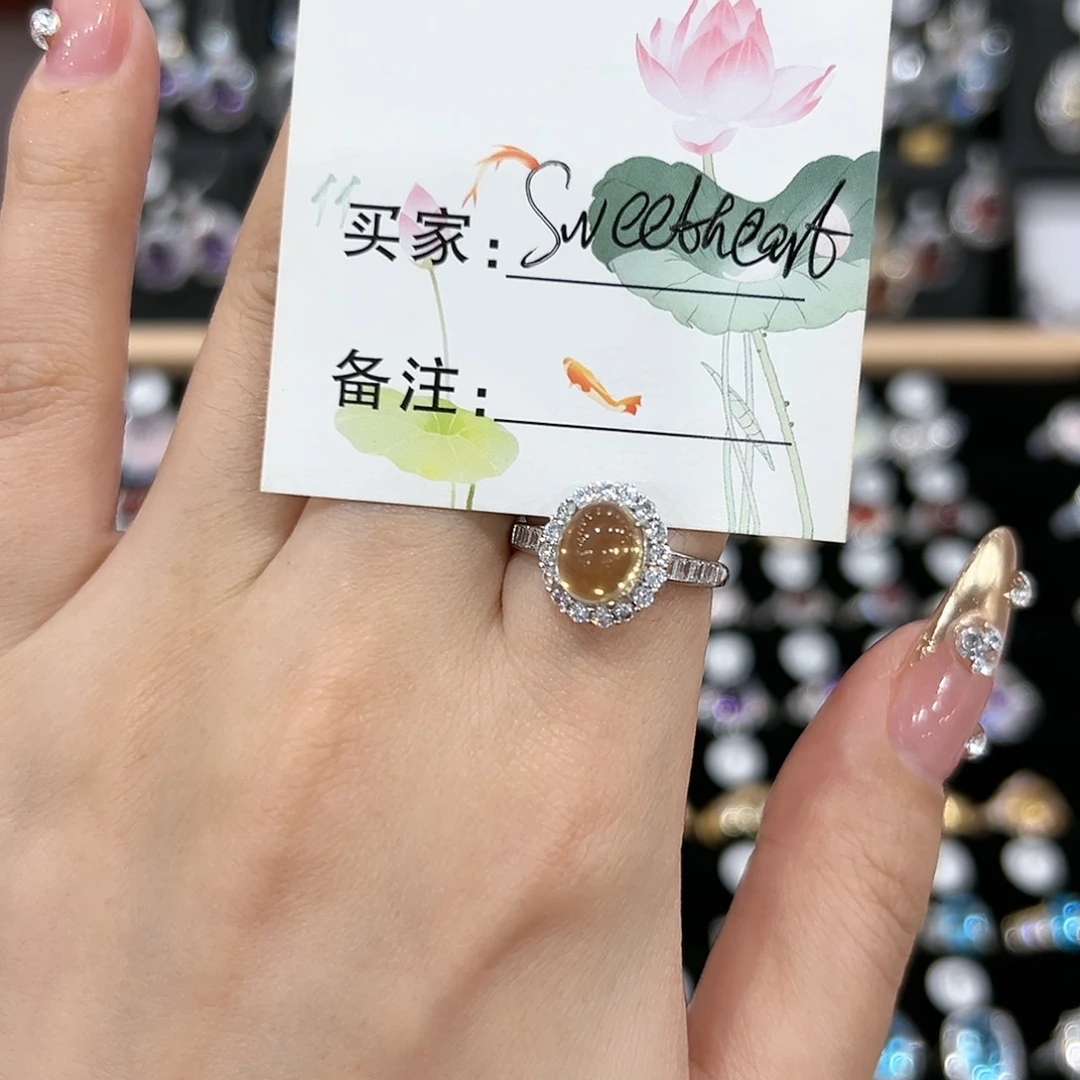 黄晶戒指银S925镶嵌戒指