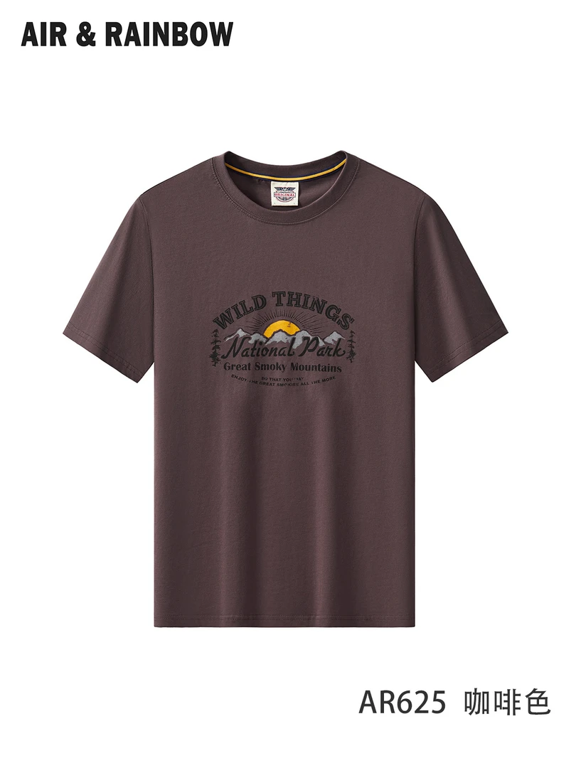 【奥代尔纯棉】美式户外风无手感印花夏季男士圆领短袖T恤625