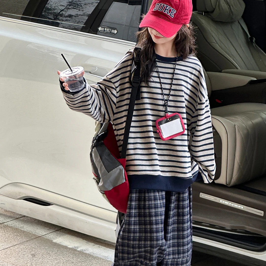 6-12岁女童潮款卫衣套装秋季儿童长袖休闲条纹两件套洋气时尚春秋