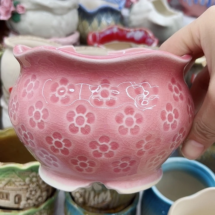 多肉绿植陶瓷花盆9.9包邮，有孔