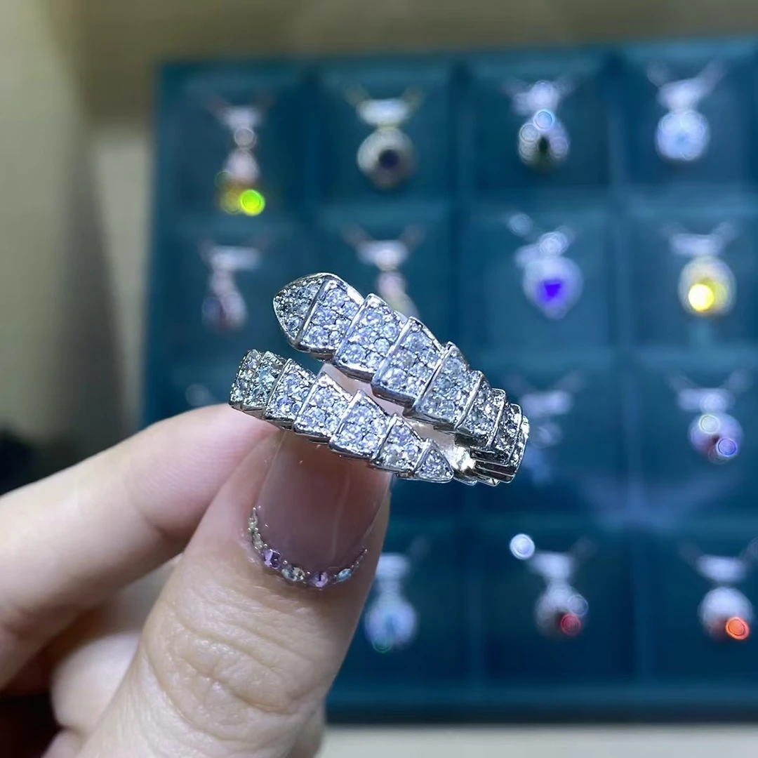 合金合成锆石戒指 灵蛇戒指满镶 个性2025年时尚气质蛇形开口指环