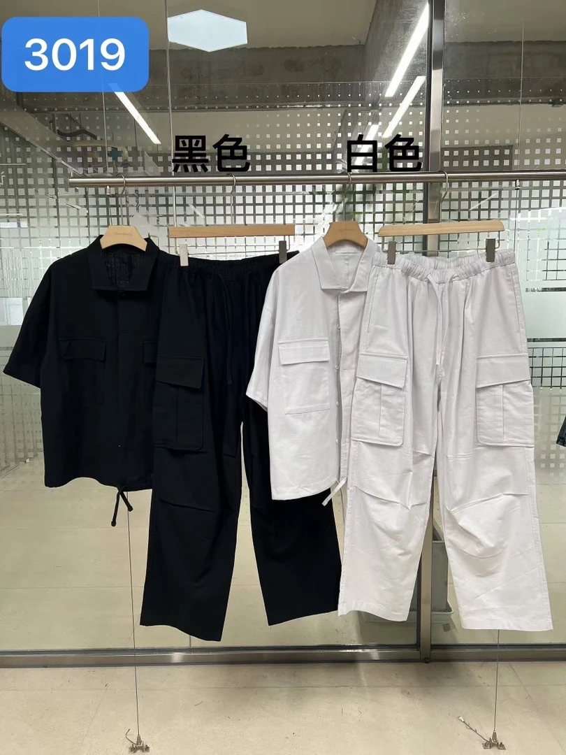 A3019K 美式复古工装裤松紧腰宽松阔腿裤百搭休闲裤