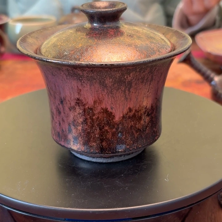 北***君黑砂盖碗传统工艺茶器作品