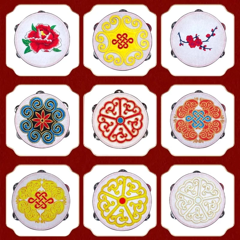 奥尔夫乐器拍手鼓摇铃鼓新疆维族上铃舞蹈道具幼儿园专业刺绣印花