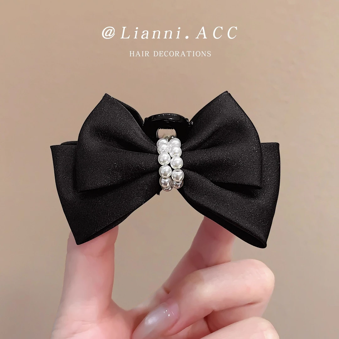 优雅轻奢珍珠蝴蝶结抓夹半扎发鲨鱼夹发夹甜美可爱公主头夹子发饰