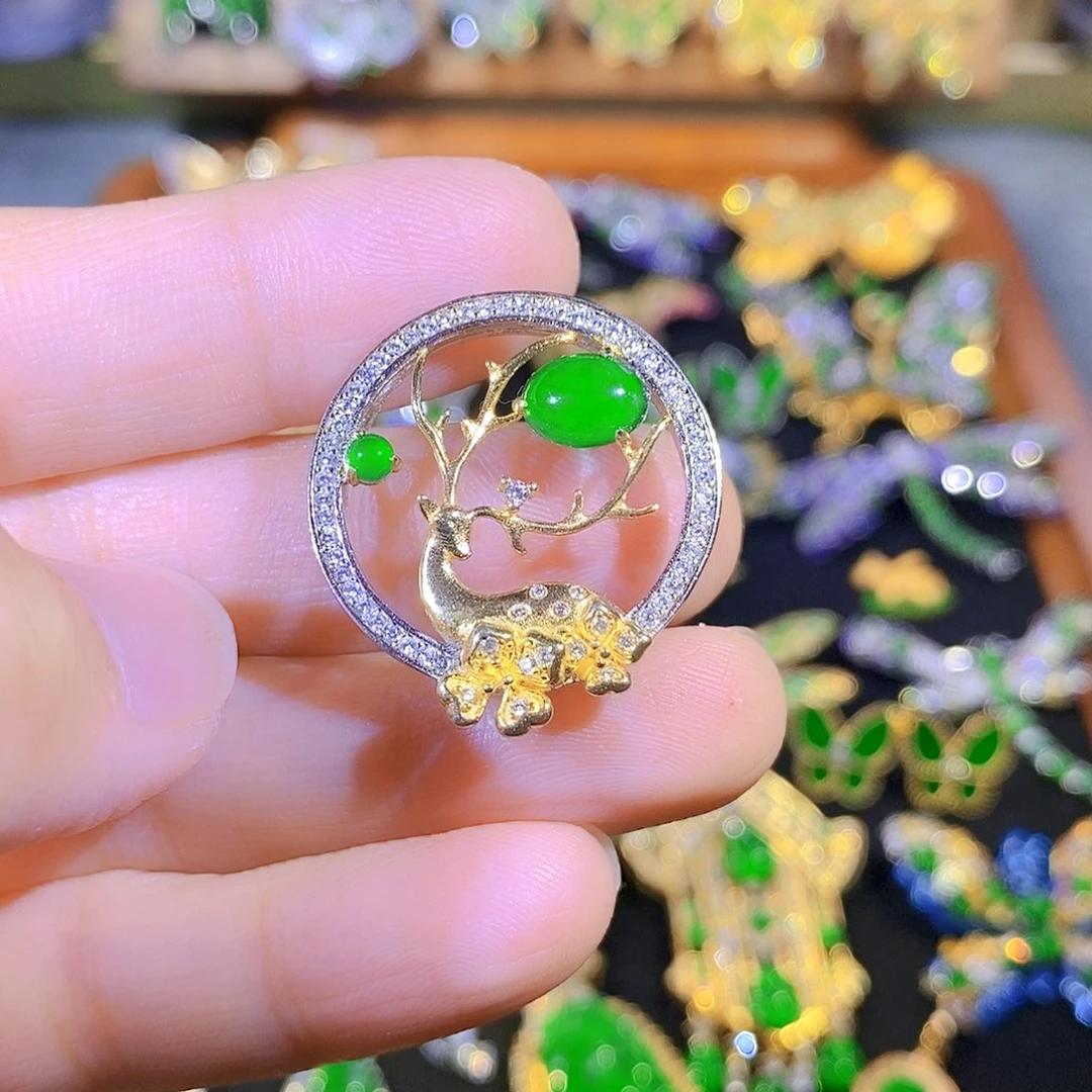 吊坠(不含链)银S925镶嵌翡翠