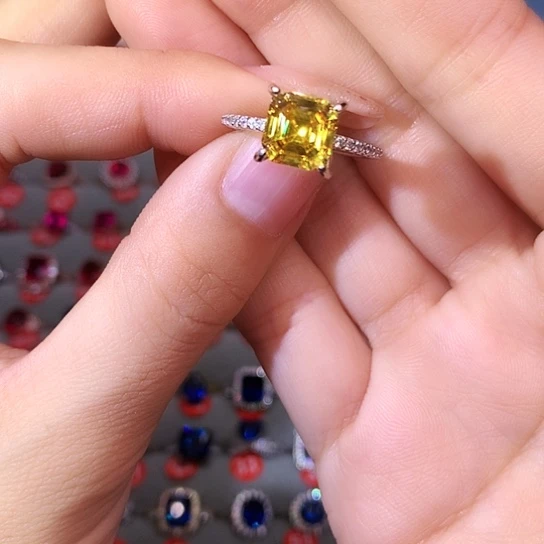 黄晶戒指银S925镶嵌戒指