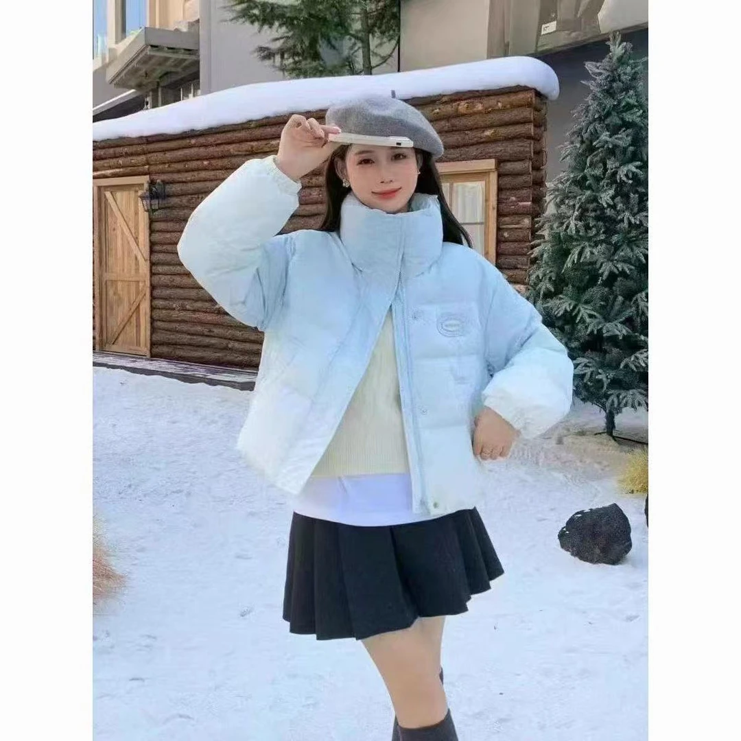 短款渐变免洗立领羽绒服女冬季2024新时尚韩版宽松五角星保暖外套