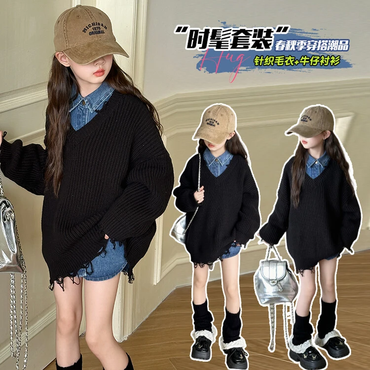 毛衣/针织衫韩版纯色女童中大童