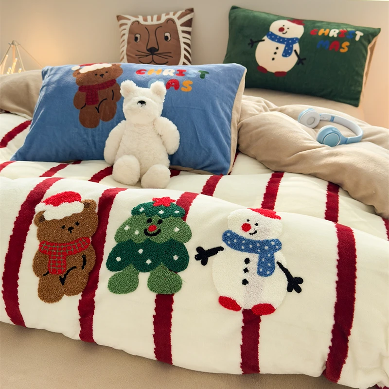 【朵罗塔】A类圣诞礼帽熊秋冬牛奶绒四件套双面绒2025新款被套床单商品图