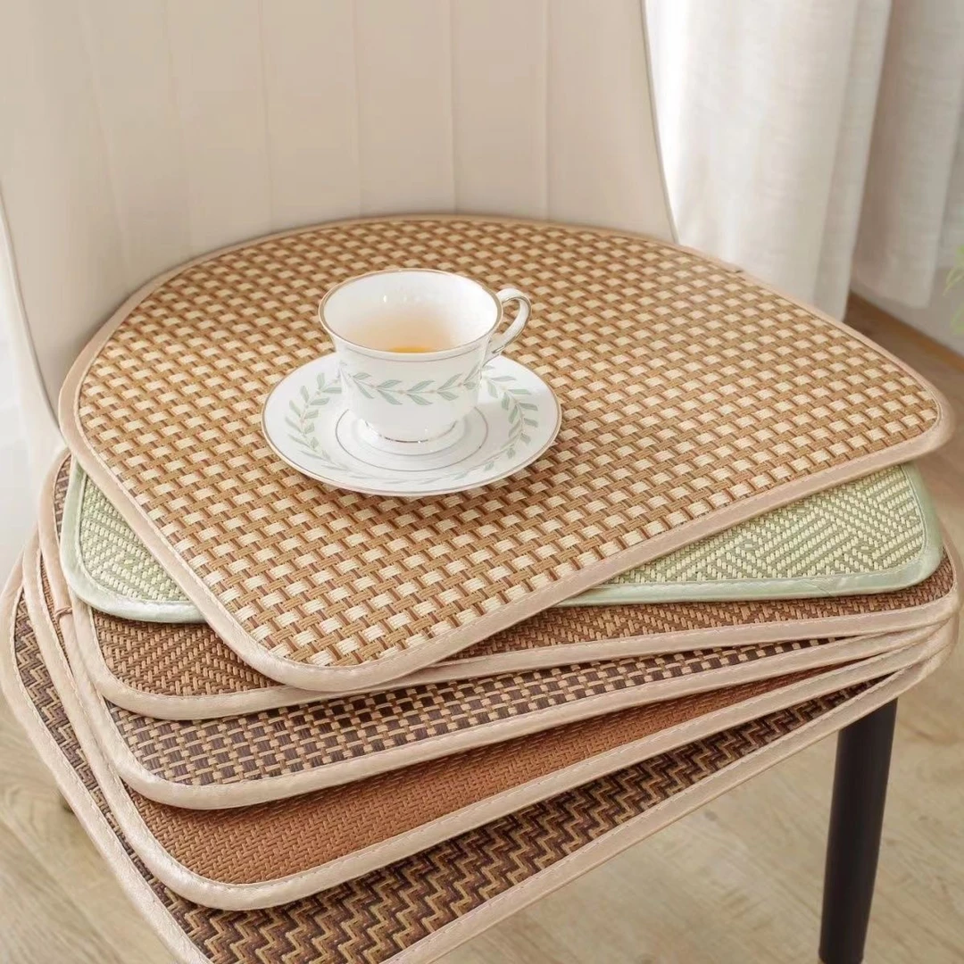 夏季透气久坐藤席弧形餐桌椅子办公室垫透气防滑座垫凳子屁垫家用