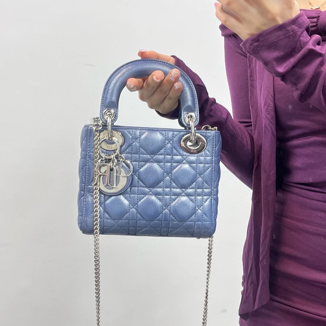 95新 DIOR/迪奥 dior星云蓝三格戴妃手提包斜挎包