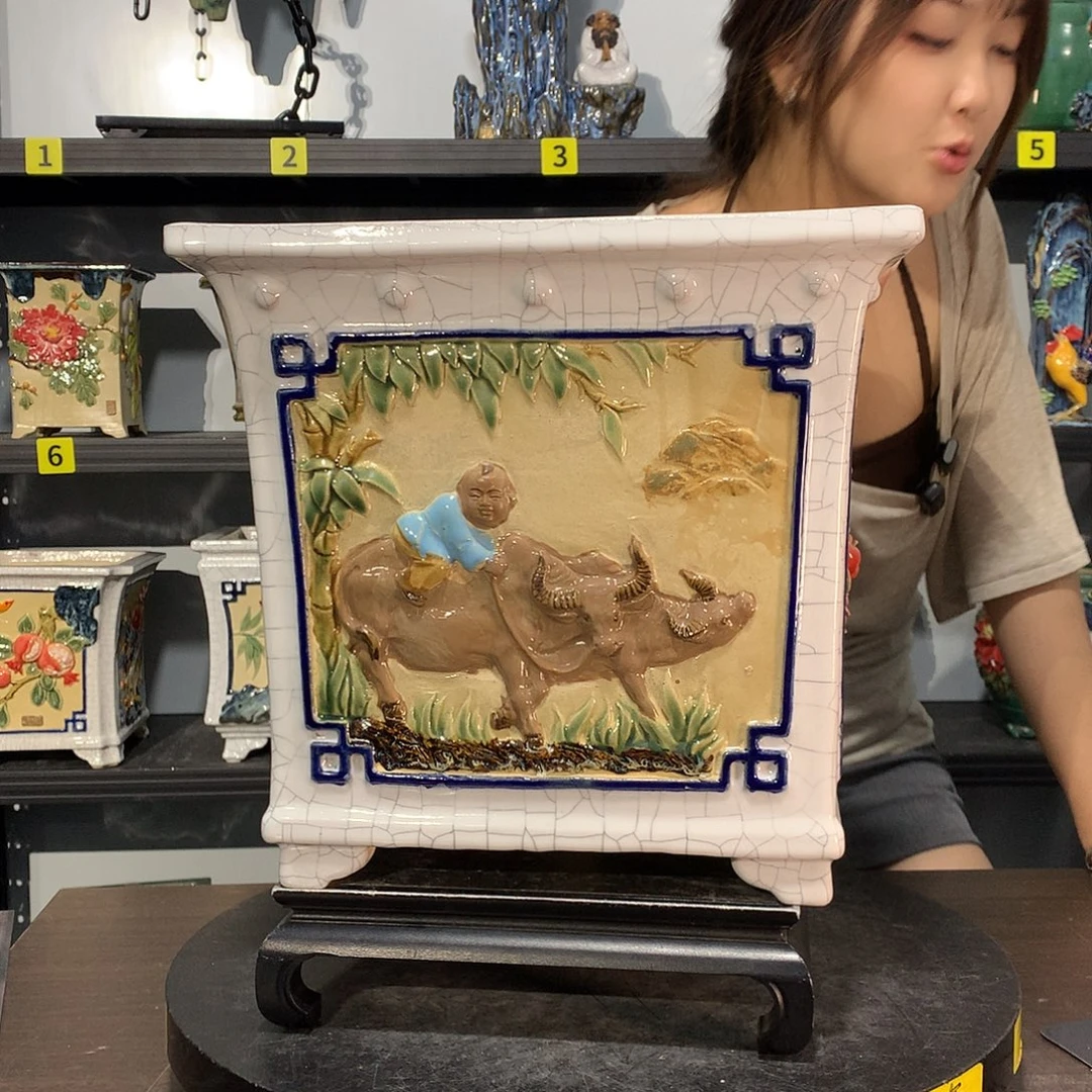 鲨***鲨高温烧制石湾盆花盆