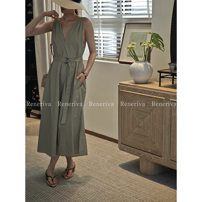 ReneRiva买手店 Riva 夏日蕨类半夏绿高级静奢感连衣裙