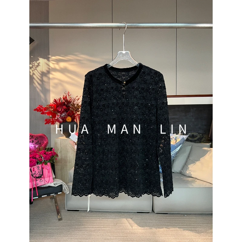 【花满林】圆领重工刺绣金扣正肩长袖上衣259906