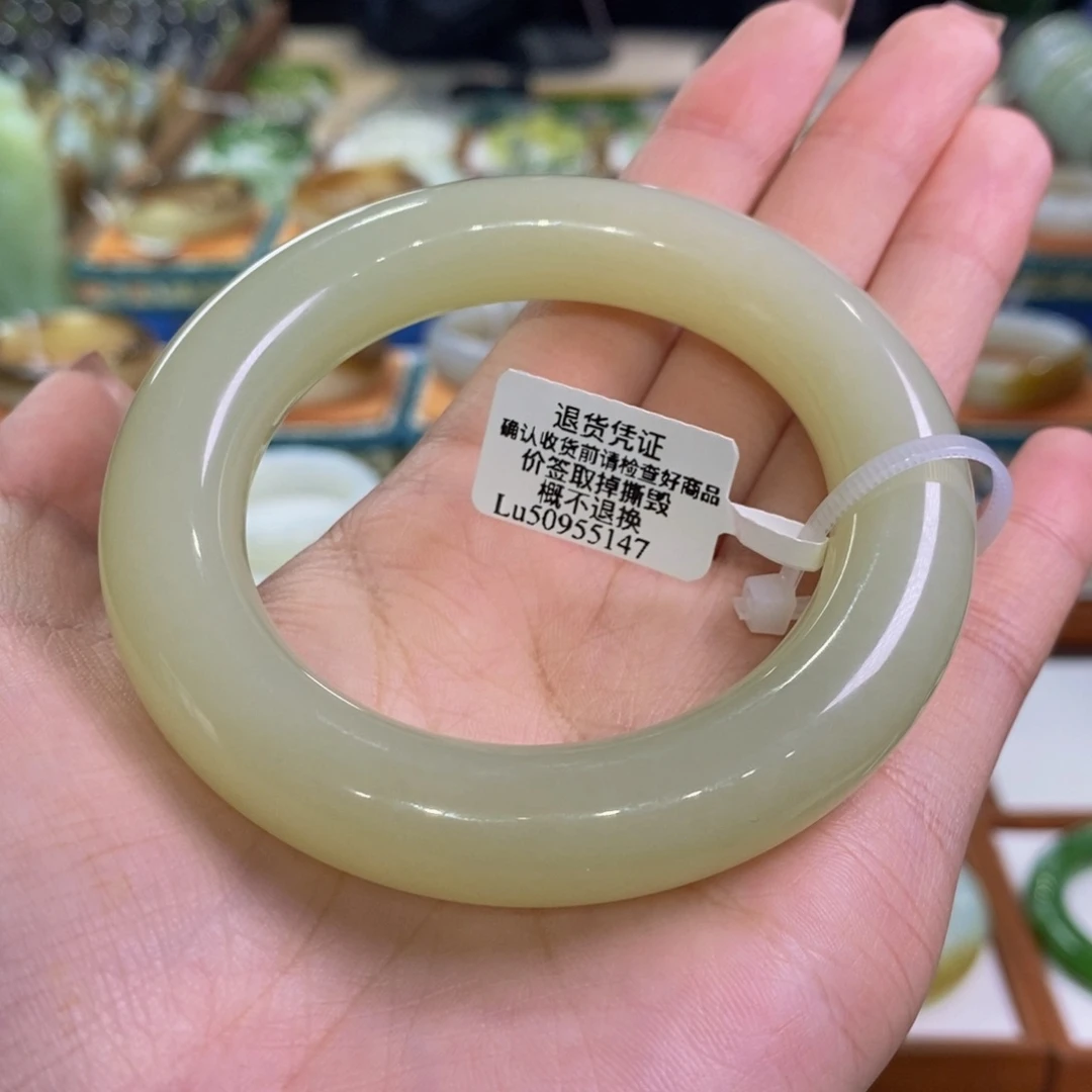 和田玉未镶嵌手镯且末暖黄大胖圆55/56