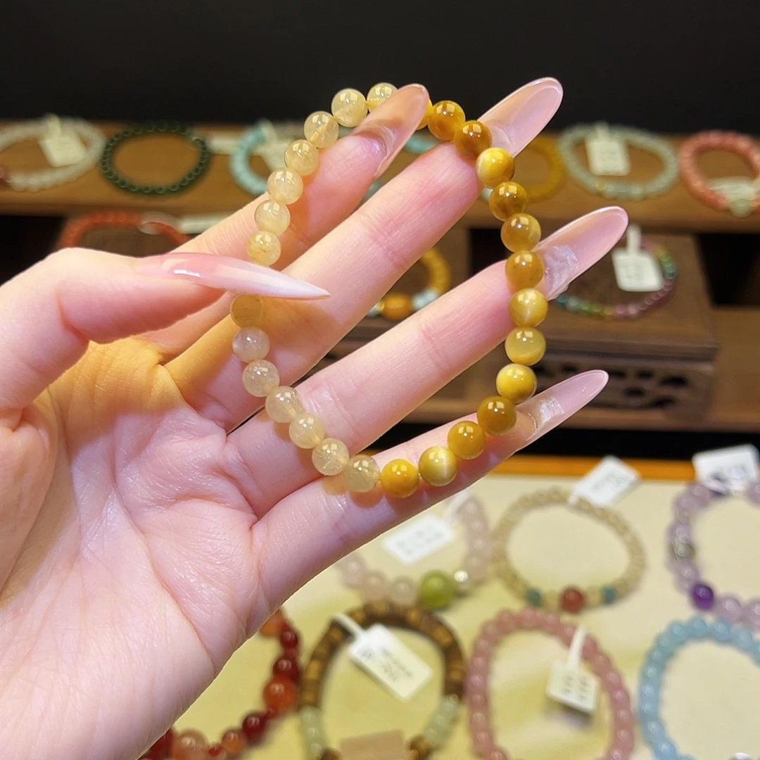 银S925镀金镶嵌水晶手串金发10401