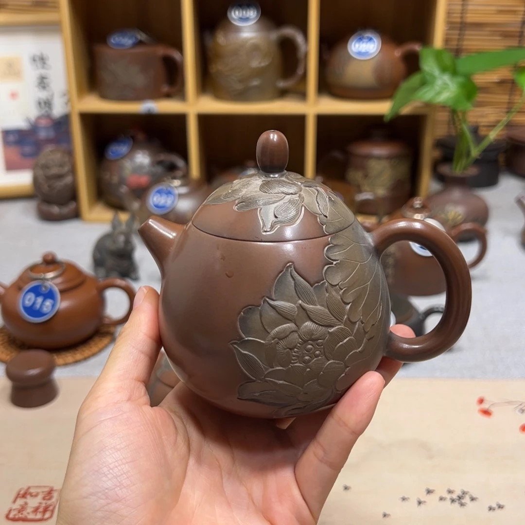 大****师广西钦州坭兴陶龙蛋荷花壶