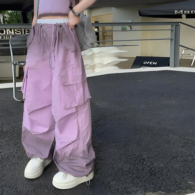 女童2025美式多巴胺炸街渐变扎染薄款韩版宽松抽绳束脚休闲伞兵裤