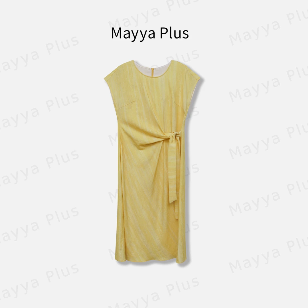 【柠檬夏日】Mayya Plus麦芽定制轻奢气质欧若风梭织连衣裙32528269