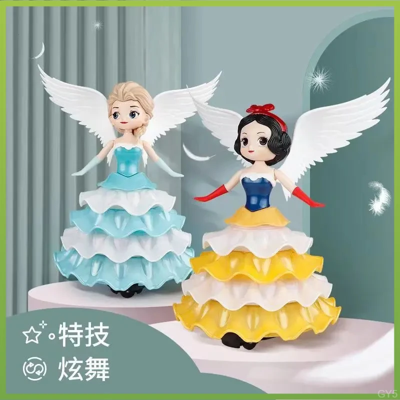 旋转艾莎白雪公主带灯光音乐 电动万向带翅膀跳舞冰雪公主灰姑娘