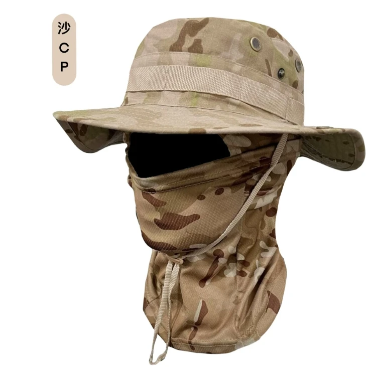 迷彩圆边帽头套套装户外登山渔夫帽抽绳防风奔尼帽旅行登山钓鱼帽