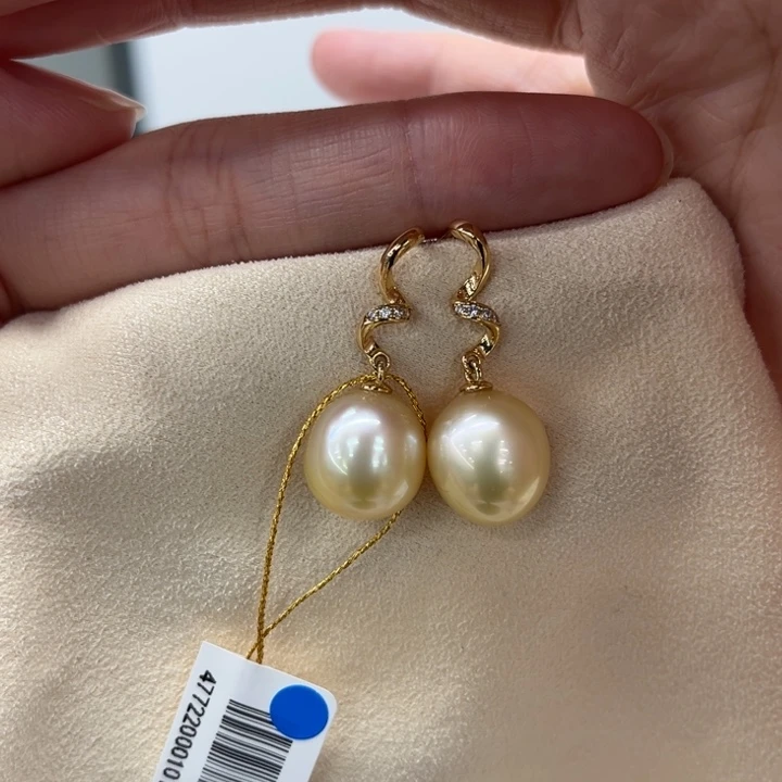 银S925镶嵌耳饰海水珍珠11-12m 63号