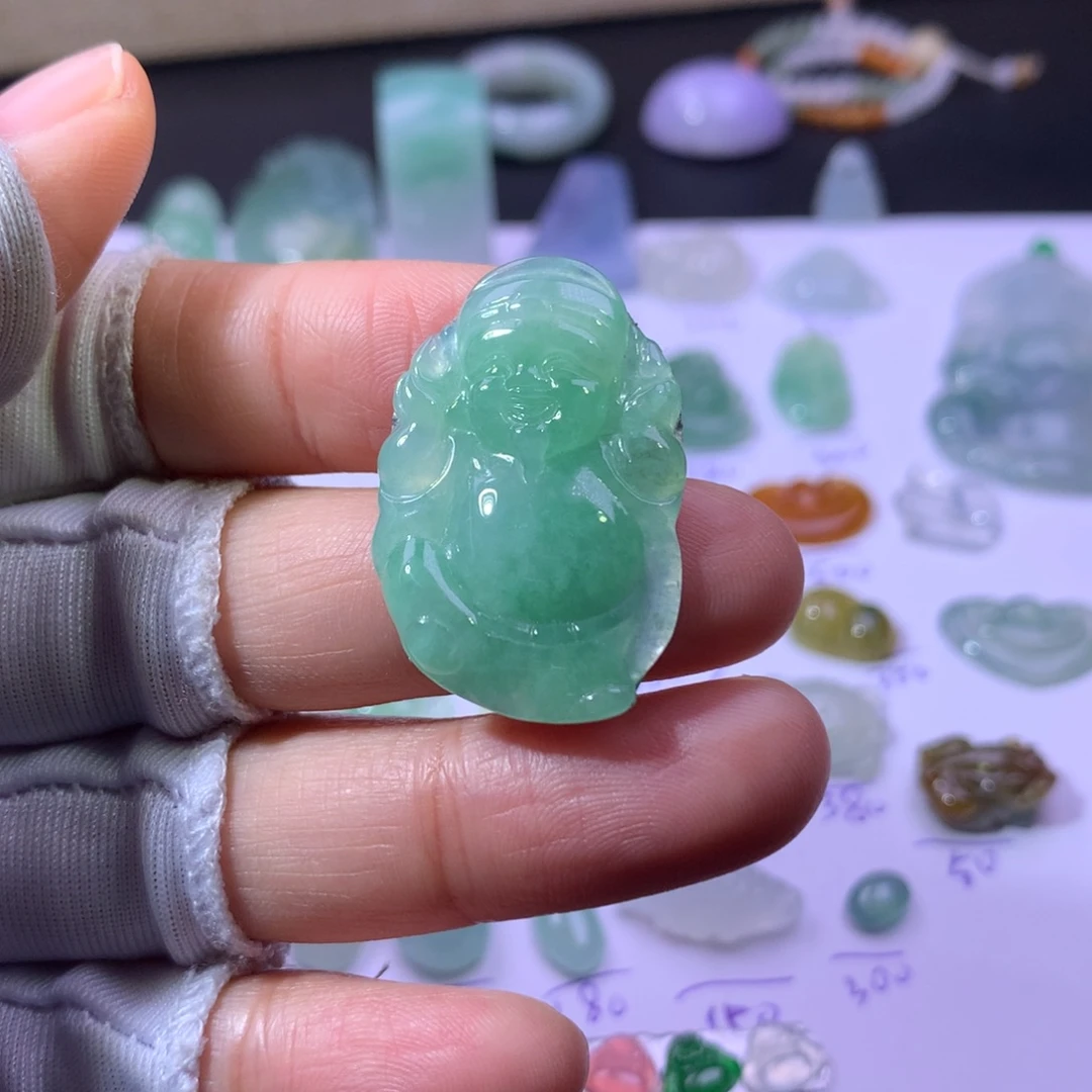 翡翠未镶嵌耳饰财神