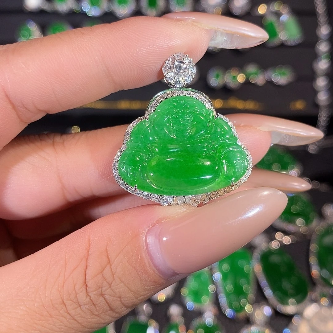 翡翠18K金镶嵌吊坠(不含链)佛公吊坠