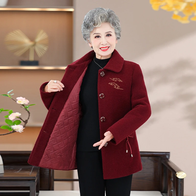 中老年妈妈秋冬装毛呢外套高贵中老年人女装新款60岁洋气呢子大衣